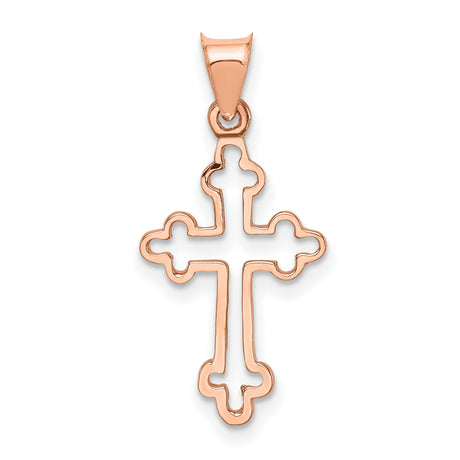 14k Rose Gold Cross Charm Pendant with Openwork Floral Design for Men and Women