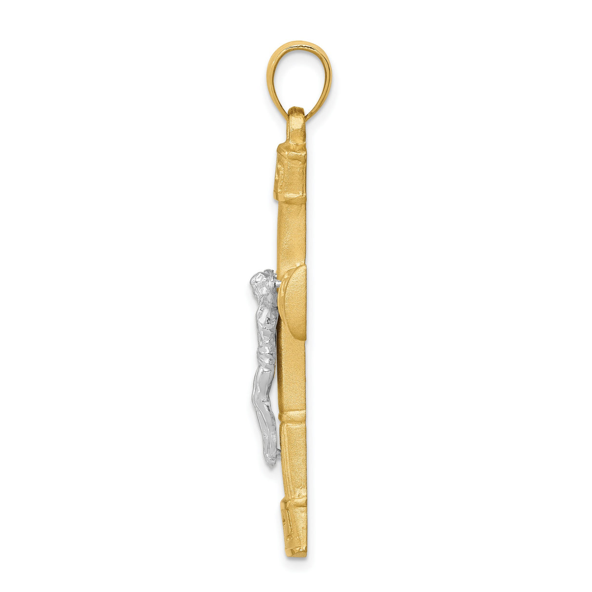 Brushed Greek Key Crucifix Charm Pendant in Real 14k Multi-Tone Gold