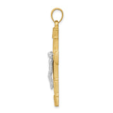 Brushed Greek Key Crucifix Charm Pendant in Real 14k Multi-Tone Gold