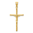 14k Yellow Gold Crucifix Cross Pendant with Polished Finish and Diamond-Cut Textured Jesus Design