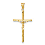 14k Yellow Gold Crucifix Cross Pendant with Polished Finish and Diamond-Cut Textured Jesus Design
