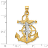 Polished/Satin Diamond-Cut Mariner Cross Charm Pendant in Real 14k Multi-Tone Gold