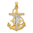 Polished/Satin Diamond-Cut Mariner Cross Charm Pendant in Real 14k Multi-Tone Gold