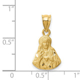 14k Yellow Gold Sacred Heart of Jesus Pendant, Brushed Religious Charm with Christ Bust