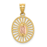 Our Lady of Guadalupe Oval Sun Rays Charm Pendant in Real 14k Multi-Tone Gold