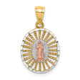 Our Lady of Guadalupe Oval Sun Rays Charm Pendant in Real 14k Multi-Tone Gold