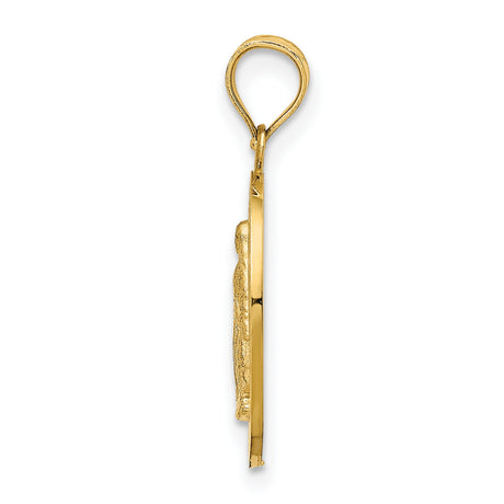 14k Yellow Gold Miraculous Medal Pendant, Oval Virgin Mary Catholic Charm
