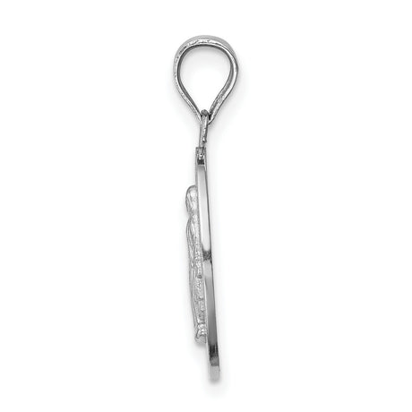 14k White Gold Miraculous Medal Pendant Featuring Virgin Mary and Inscription