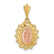 Our Lady of Guadalupe Accented Border Charm Pendant in Real 14k Multi-Tone Gold