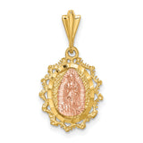 Our Lady of Guadalupe Accented Border Charm Pendant in Real 14k Multi-Tone Gold