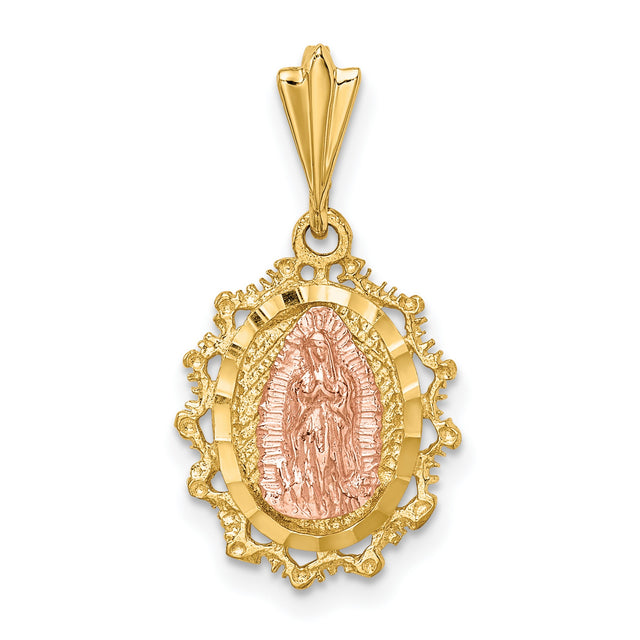 Our Lady of Guadalupe Accented Border Charm Pendant in Real 14k Multi-Tone Gold