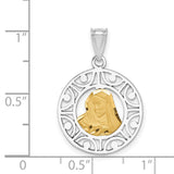 Brushed Virgin Mary Mother of God Round Filigree Charm Pendant in Real 14k Multi-Tone Gold