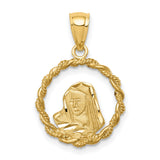 Round Twisted Wire Virgin Mary Mother of God Charm Pendant in Real 14k Yellow Gold