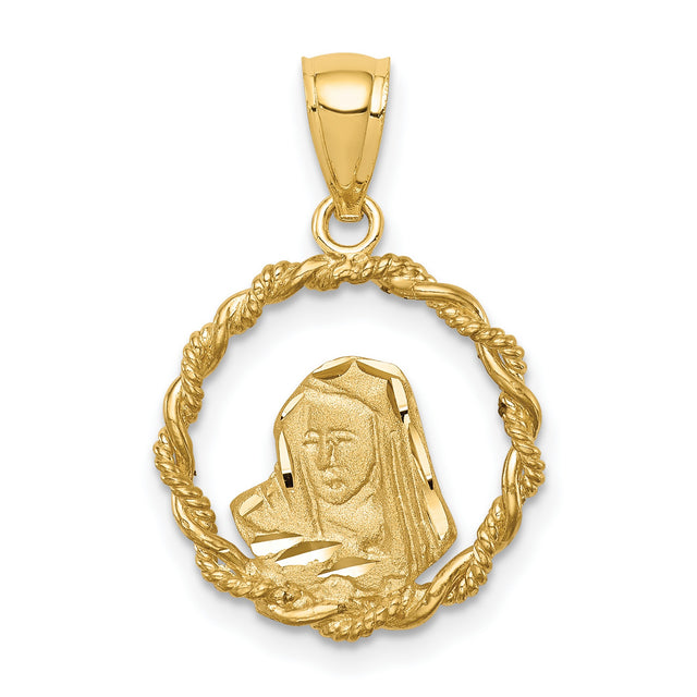 Round Twisted Wire Virgin Mary Mother of God Charm Pendant in Real 14k Yellow Gold