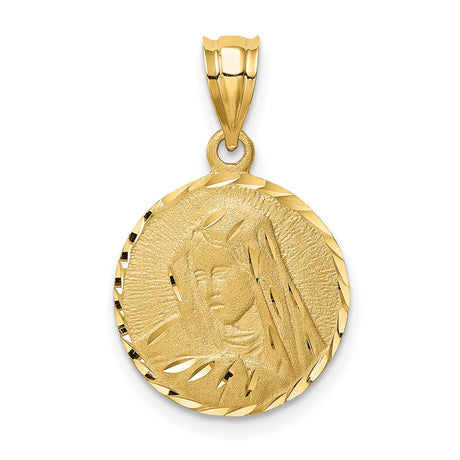 14k Yellow Gold Virgin Mary Medallion Pendant with Diamond Cut Accents, Catholic Medal Charm