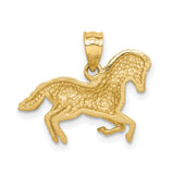 14k Yellow Gold Horse Pendant with Diamond Cut Finish, Western Equestrian Style