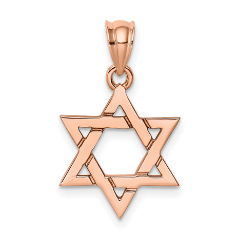 14k Rose Gold Star of David Pendant with Openwork Design, Jewish Symbol Charm