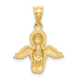 Brushed & Diamond-cut Angel Charm Pendant in Real 14k Yellow Gold