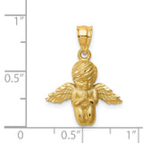 Brushed & Diamond-cut Angel Charm Pendant in Real 14k Yellow Gold