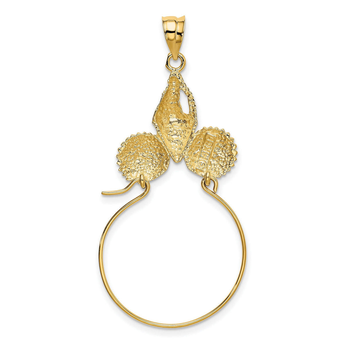 14k Yellow Gold Conch Shell Pendant with Scallop Shell Charms, Nautical Coastal Theme