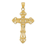 14k Yellow Gold Fleur De Lis Cross Pendant with Baroque Filigree Scrollwork