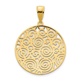14k Yellow Gold Filigree Medallion Pendant, Circular Swirl Openwork Design, Womens Jewelry