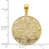 14k Yellow Gold Filigree Medallion Pendant, Circular Swirl Openwork Design, Womens Jewelry