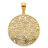 14k Yellow Gold Filigree Medallion Pendant, Circular Swirl Openwork Design, Womens Jewelry