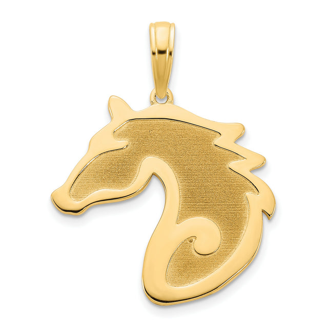 14k Yellow Gold Horse Head Pendant, Stylized Equestrian Design, Satin Finish, Unisex
