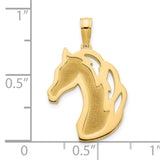 14k Yellow Gold Horse Head Pendant, Polished and Textured Equestrian Style Charm