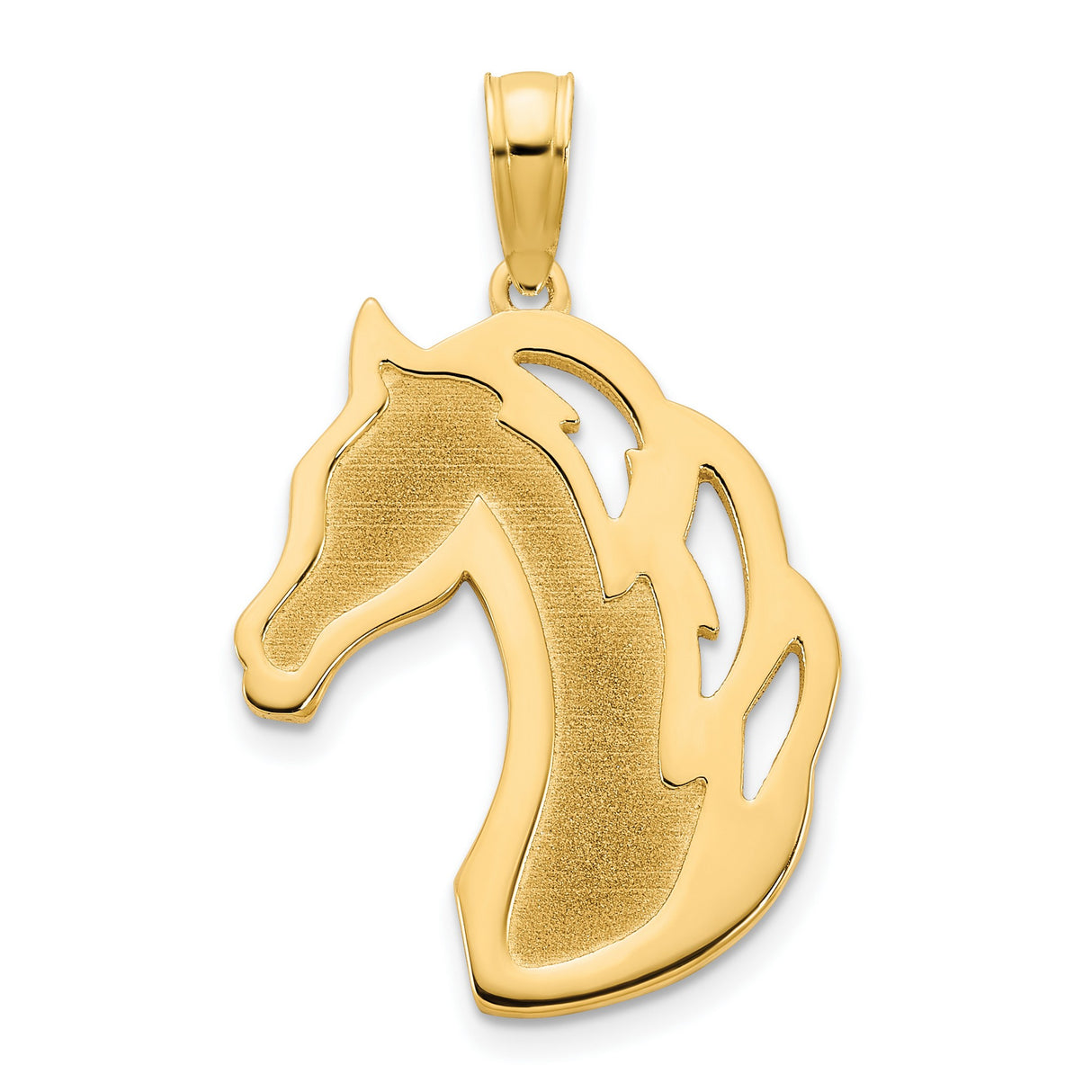 14k Yellow Gold Horse Head Pendant, Polished and Textured Equestrian Style Charm