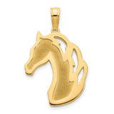 14k Yellow Gold Horse Head Pendant, Polished and Textured Equestrian Style Charm