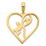 14k Yellow Gold Heart Pendant with Abstract Deer Head and Antler Design