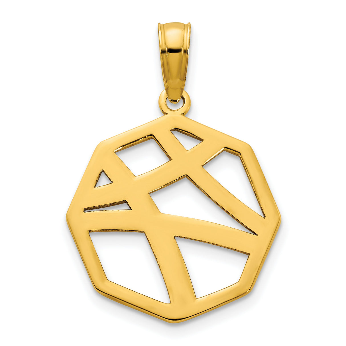14k Yellow Gold Hexagon Pendant with Openwork Line Design, Modern Geometric Charm