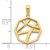 14k Yellow Gold Hexagon Pendant with Openwork Line Design, Modern Geometric Charm