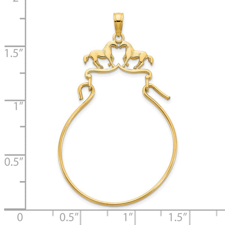 14k Yellow Gold Horse Pendant with Two Horses Forming Heart, Equestrian Love Charm