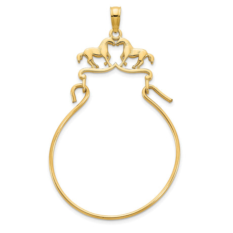 14k Yellow Gold Horse Pendant with Two Horses Forming Heart, Equestrian Love Charm