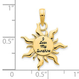 14k Yellow Gold Sun Pendant with I Love My Sunshine Message, Symbolic Sun Charm for Women