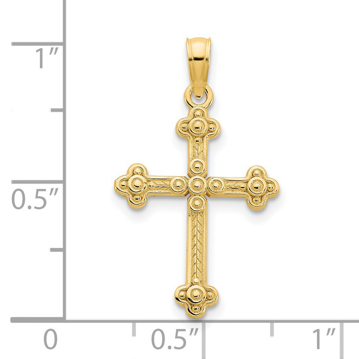 14k Yellow Gold Cross Pendant with Beaded Texture, Vintage Style Faith Jewelry for Men and Women