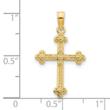 14k Yellow Gold Cross Pendant with Beaded Texture, Vintage Style Faith Jewelry for Men and Women