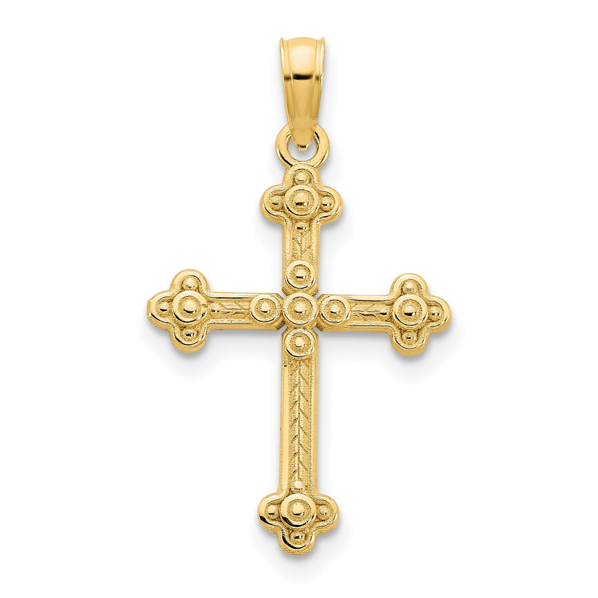 14k Yellow Gold Cross Pendant with Beaded Texture, Vintage Style Faith Jewelry for Men and Women