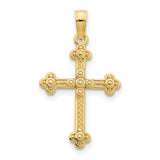 14k Yellow Gold Cross Pendant with Beaded Texture, Vintage Style Faith Jewelry for Men and Women