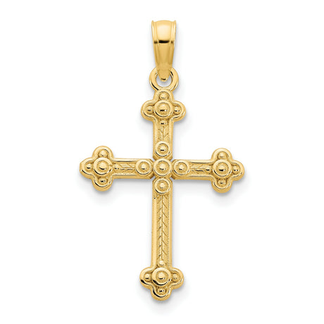 14k Yellow Gold Cross Pendant with Beaded Texture, Vintage Style Faith Jewelry for Men and Women
