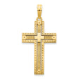 14k Yellow Gold Cross Pendant with Textured Finish, Geometric Religious Design for Men and Women