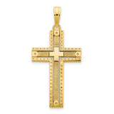 14k Yellow Gold Cross Pendant with Textured Finish, Geometric Religious Design for Men and Women