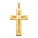 14k Yellow Gold Cross Pendant with Matte and Polished Finish, Geometric Textured Design