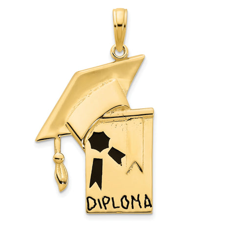 Epoxy Graduation Cap and Diploma Charm Pendant in Real 14k Yellow Gold