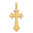 14k Yellow Gold Cross Pendant with Satin Finish and Polished Fleur de Lis Design