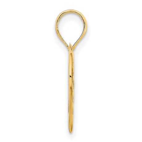 14k Yellow Gold Mom Pendant with Script Lettering and Open Heart Design