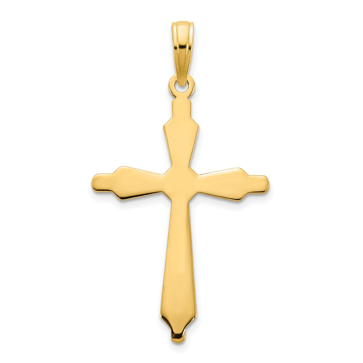 14k Yellow Gold Cross Pendant with Beveled Edges, Polished Finish, Unisex Spiritual Jewelry